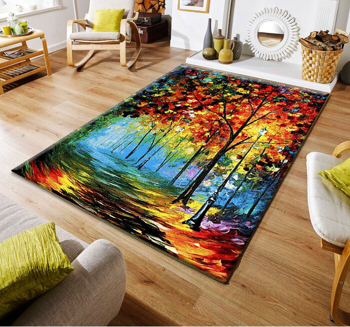 افزودن فرش‌های با الگوها و رنگ‌های پاییزی