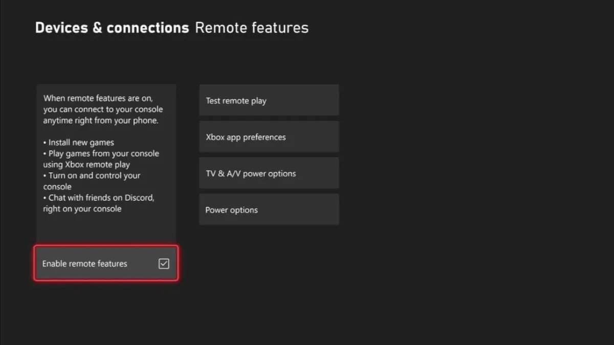 مطمئن شوید که Enable remote features را فعال کرده‌اید.