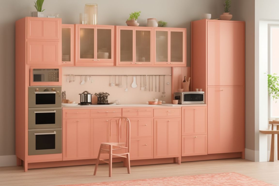 طراحی داخلی آشپزخانه با رنگ هلویی