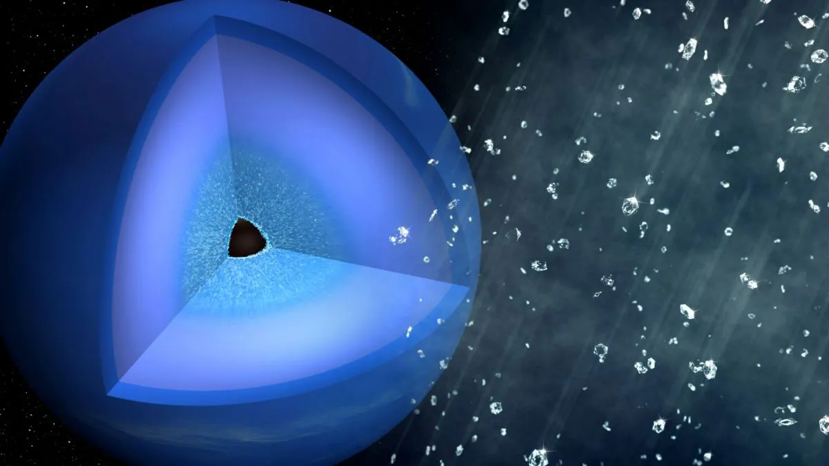 این تصویرسازی، باران الماس نپتون را نمایش می‌دهد.