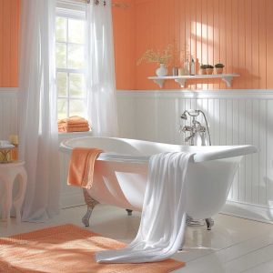 ۱۹ ایده  طراحی حمام با رنگ‌ های نارنجی و سفید