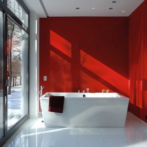 10 ایده طراحی حمام با رنگ قرمز و سفید