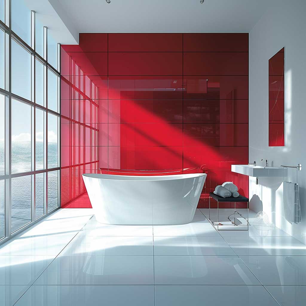 طراحی حمام با رنگ قرمز و سفید
