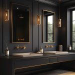 طراحی حمام با ترکیب رنگ‌های مشکی و طلایی