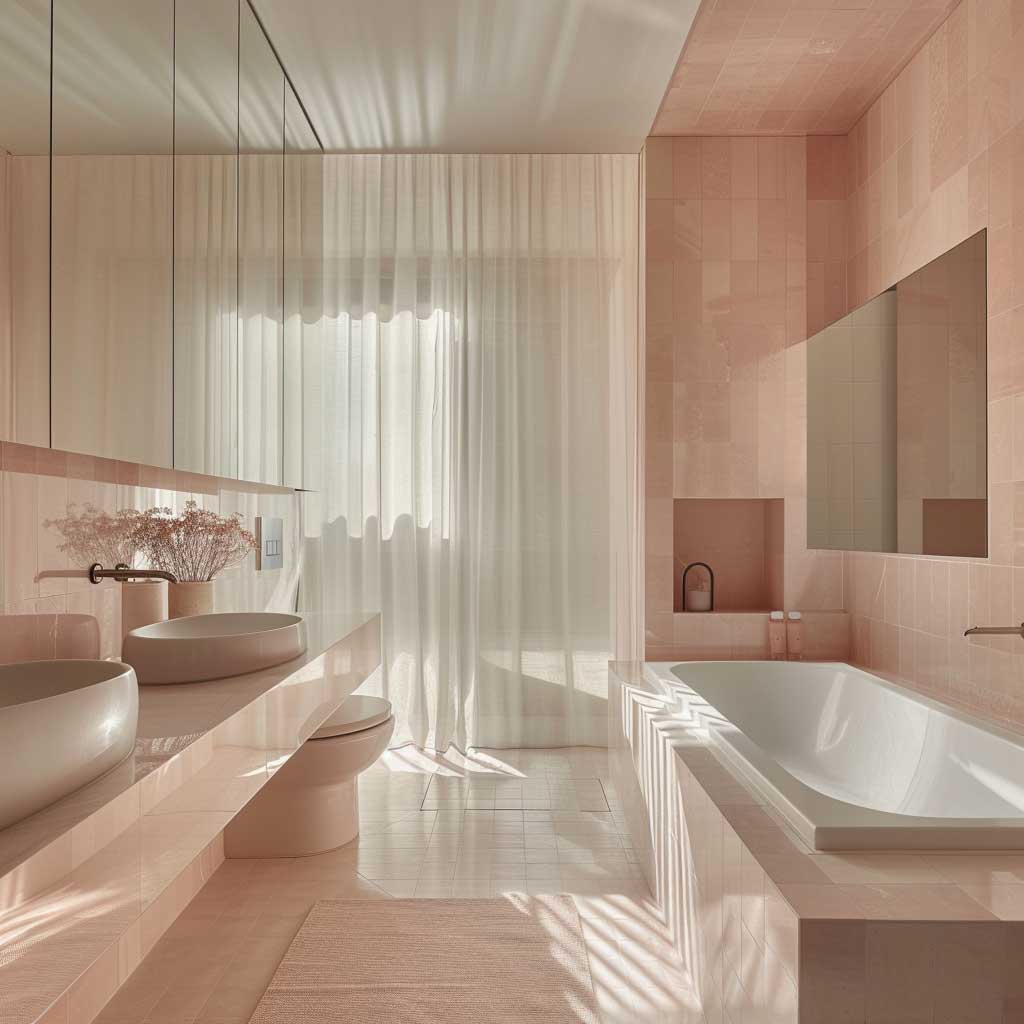 ایده برای طراحی دیوارهای حمام با کاشی صورتی