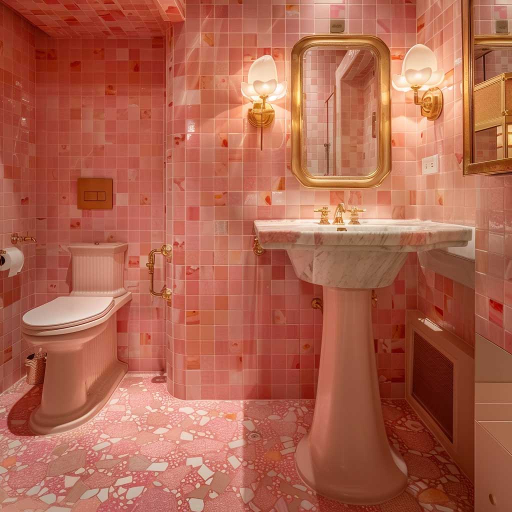  ایده برای طراحی دیوارهای حمام با کاشی صورتی