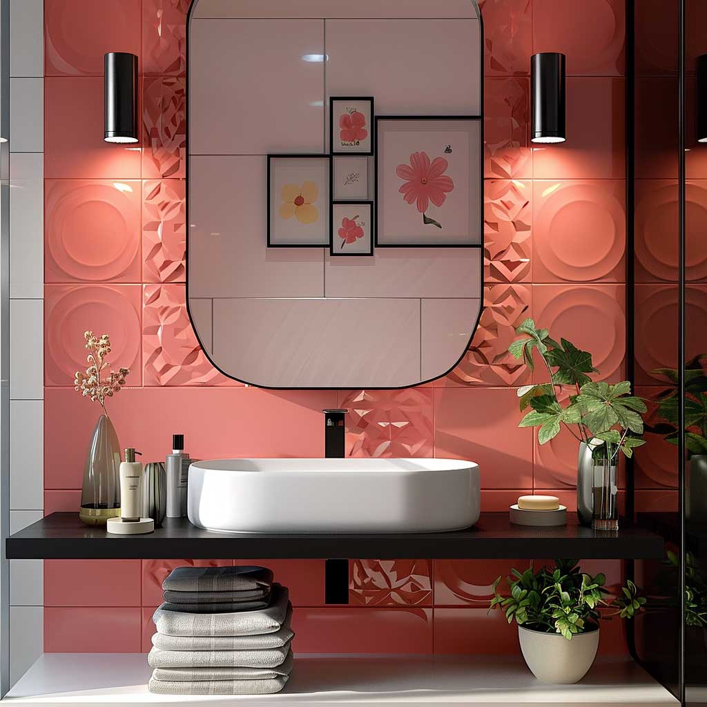 21 ایده برای طراحی دیوارهای حمام با کاشی صورتی برای خانه های شیک