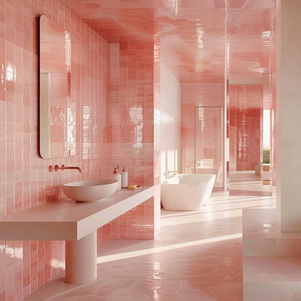 ایده برای طراحی دیوارهای حمام با کاشی صورتی