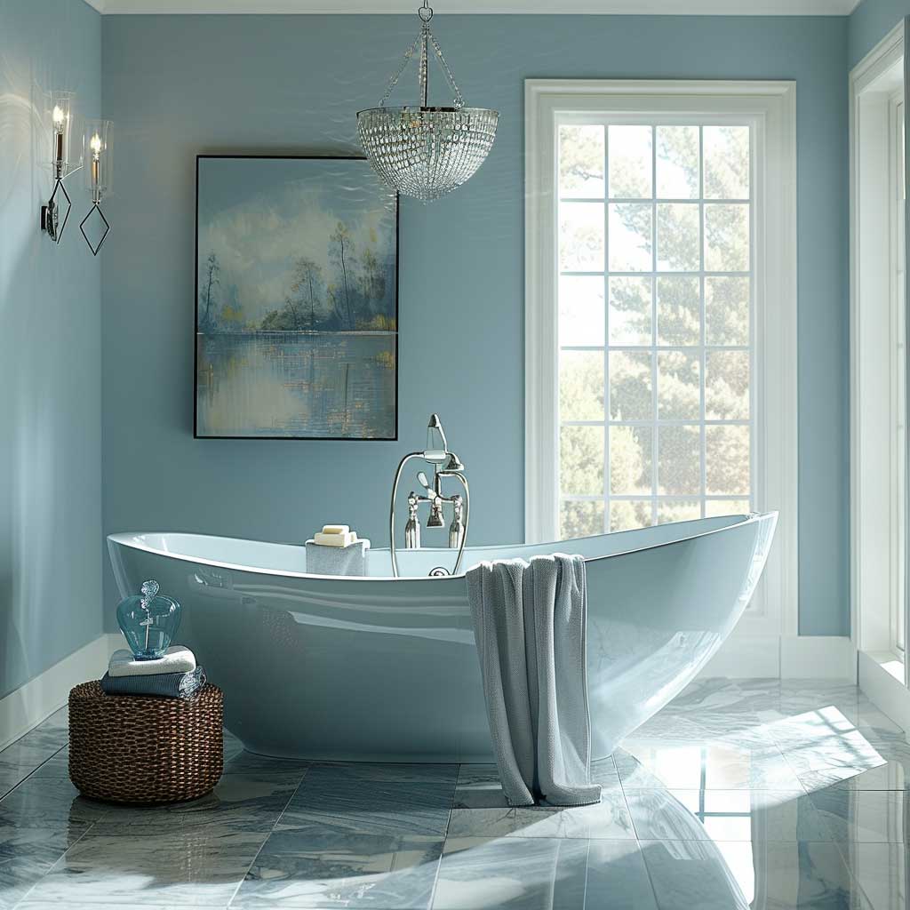 پالت دکوراسیون داخلی حمام آبی آرامش بخش و خاکستری ملایم
